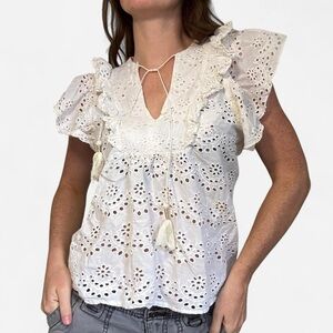 Nicole Miller Eyelet lace ruffle blouse